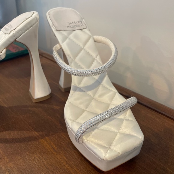 Jeffrey Campbell “Movie” Platform Mule in Satin White and Rhinestones - Picture 4 of 9